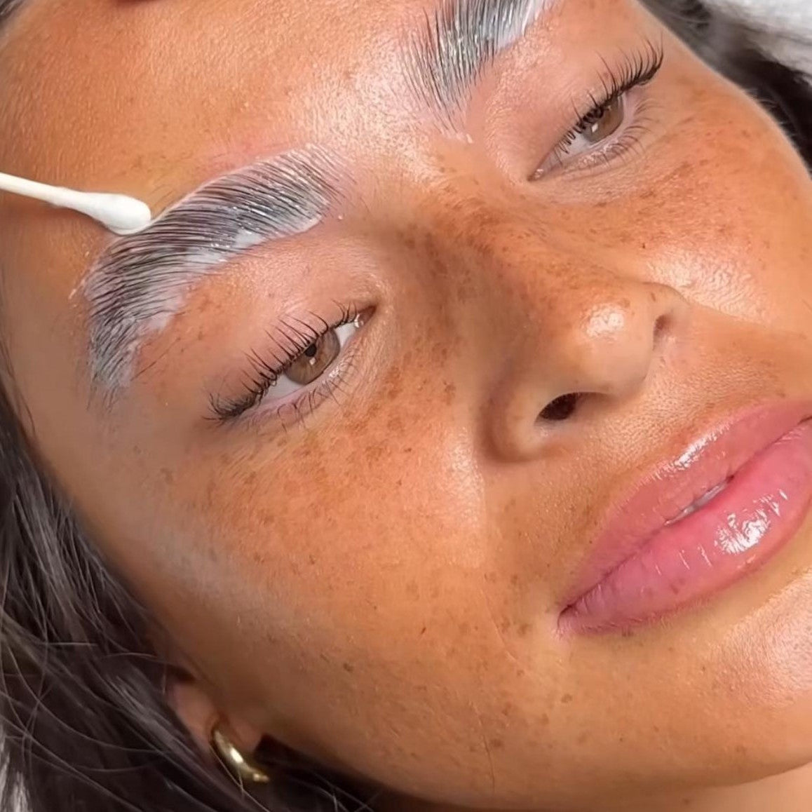 Brow lamination process at Brazilliance Spa – lifting and setting brows for a fuller, sleek finish.